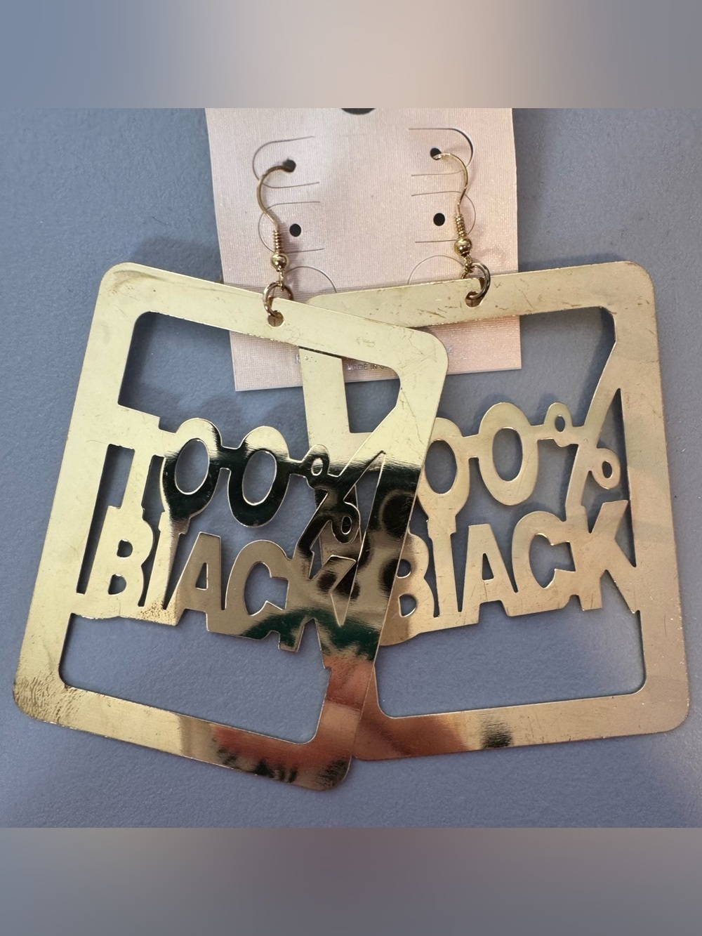 Gold '100% Black' Statement Drop Earrings - Women Accessories